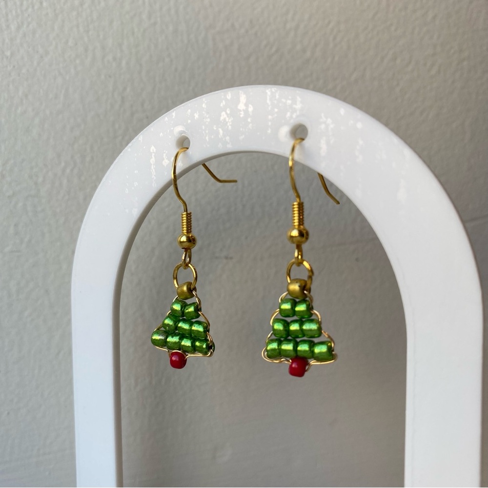 Handmade Christmas Tree Earrings, Holiday Earrings, Christmas Gift - Picture 4 of 5